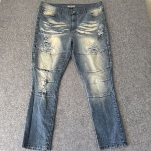 GS-115 Mens High Rise Skinny Distressed Stretch Blue Jeans Size 42